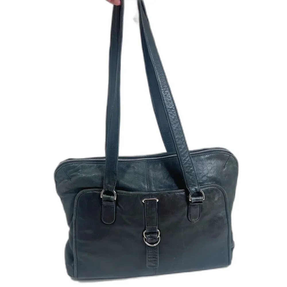 Latico Black Leather Laptop Bag Satchel Messenger Bag Work Bag